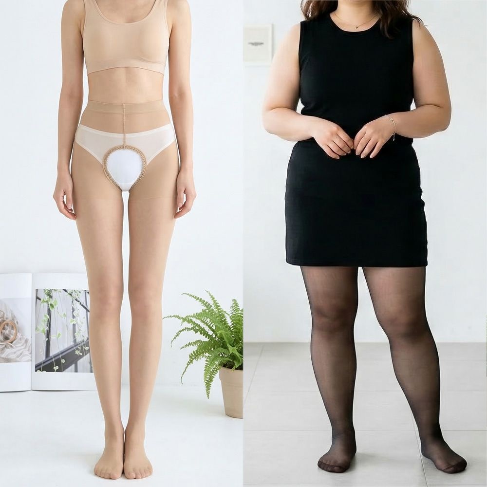 여성 Y존 밑트임 팬티스타킹 5개 고탄력 빅사이즈 투명 얇은 스타킹 0데니아 검정 커피 살색