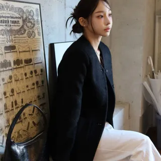 시슬리 노카라 브이넥 부클 자켓_SAJKE1661BK
