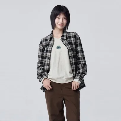 와펜 체크 블라우스_BABLE4661BK