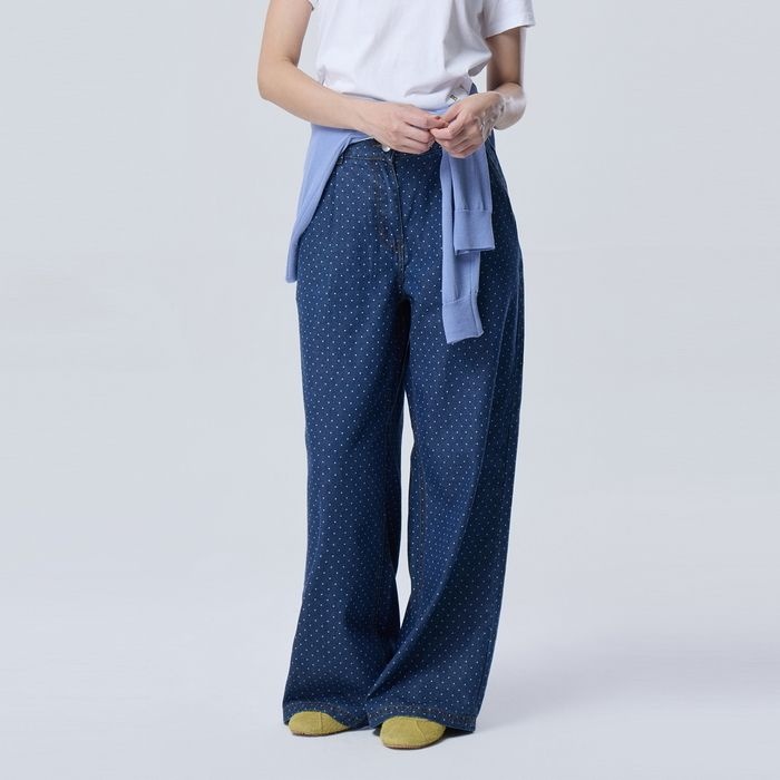 베네통 [Online Exclusive] 도트 프린트 와이드 데님 팬츠_BADPE1641IN