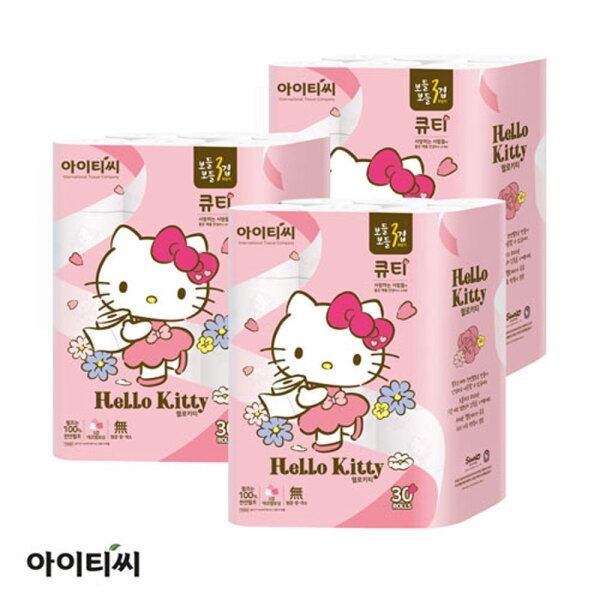 [(주)아이티씨] 극초특가 [무료배송] 헬로키티 큐티 3겹 화장지 30롤 X 3팩