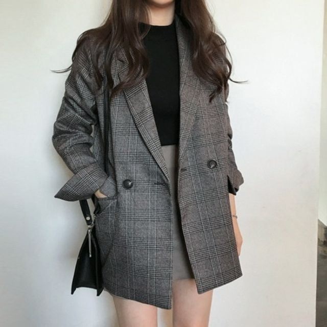 클래식 체크 루즈핏 오버자켓 여성가을아우터 간절기잇템