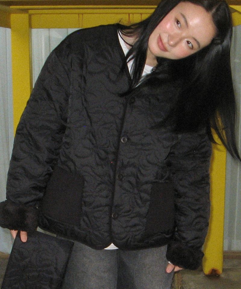 론론 RONRON FUR REVERSIBLE QUILTING MUFFLER JUMPER SET BLACK 369329
