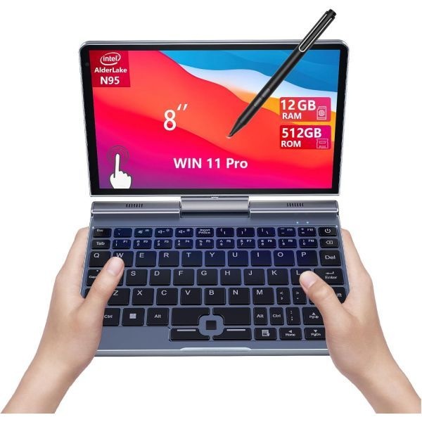 KOOFORWAY [해외] 8인치 2 in 1 미니 노트북 HD 회전형 터치스크린 필기 지원 Win 11 Pro 소형 N150 12GB RAM 512GB SSD Wi Fi 6 BT 5.2 2MP 카메라 G