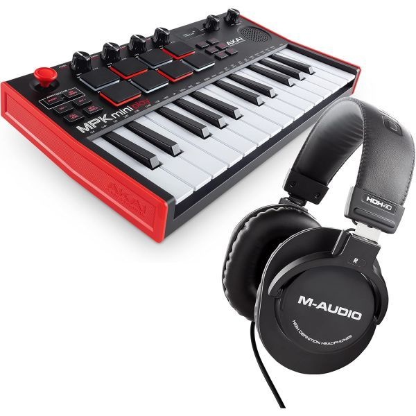 Akai Professional [해외] AKAI 아카이 프로페셔널 MPK 미니 플레이 MK3와 M Audio HDH40 25키 USB MIDI 키보드 컨트롤러 비트 패드 스튜디오 헤드폰
