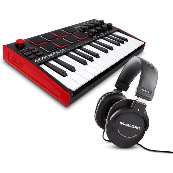 Akai Professional [해외] AKAI 아카이 프로페셔널 MPK 미니 MK3와 M Audio HDH40 25키 USB MIDI 키보드 컨트롤러 비트 패드 스튜디오 헤드폰 소프트웨