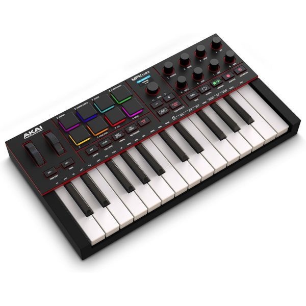 Akai Professional [해외] 초보자와 프로듀서 AKAI 아카이 Professional MPK Mini IV USB C MIDI 키보드 컨트롤러 MPC 드럼 패드 360° 노브 피치 모듈레이