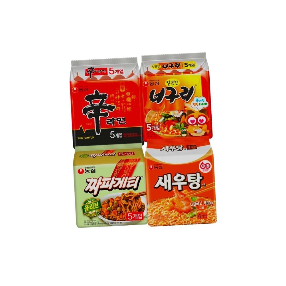 농심 신라면 5봉+너구리 5봉+짜파게티 5봉+새우탕면 4봉 총 19봉