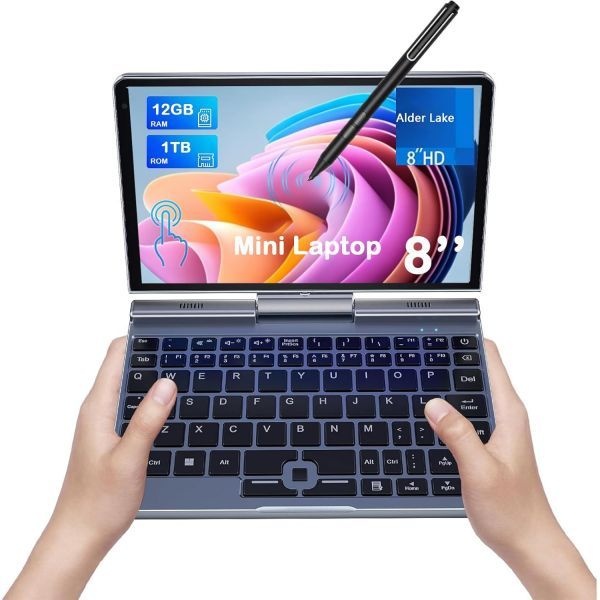 KOOSMILE [해외] 미니 노트북 소형 Win11 Pro 8인치 HD 터치스크린 N150 2 in 1 포켓 PC 12GB LPDDR5 RAM 512GB 1TB SSD Wi Fi 6 BT 5.2 HDMI 2MP 카메라 컨
