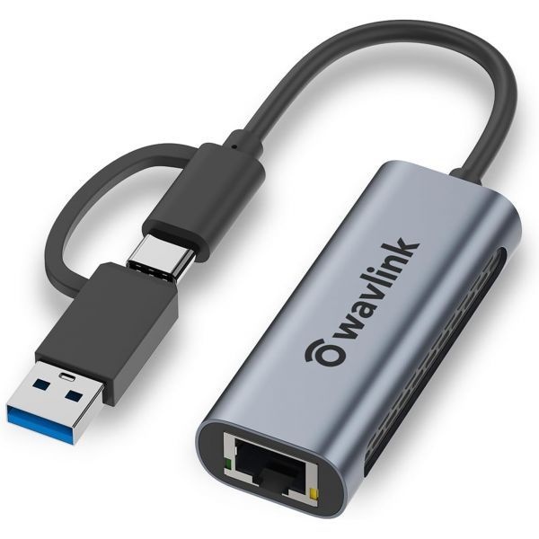 WAVLINK [해외] Wavlink USB C 이더넷 어댑터 2.5Gbps 2 in 1 2.5G RJ45 네트워크 변환기 썬더볼트 4 3 호환 알루미늄 케이스 Windows Mac OS iPad