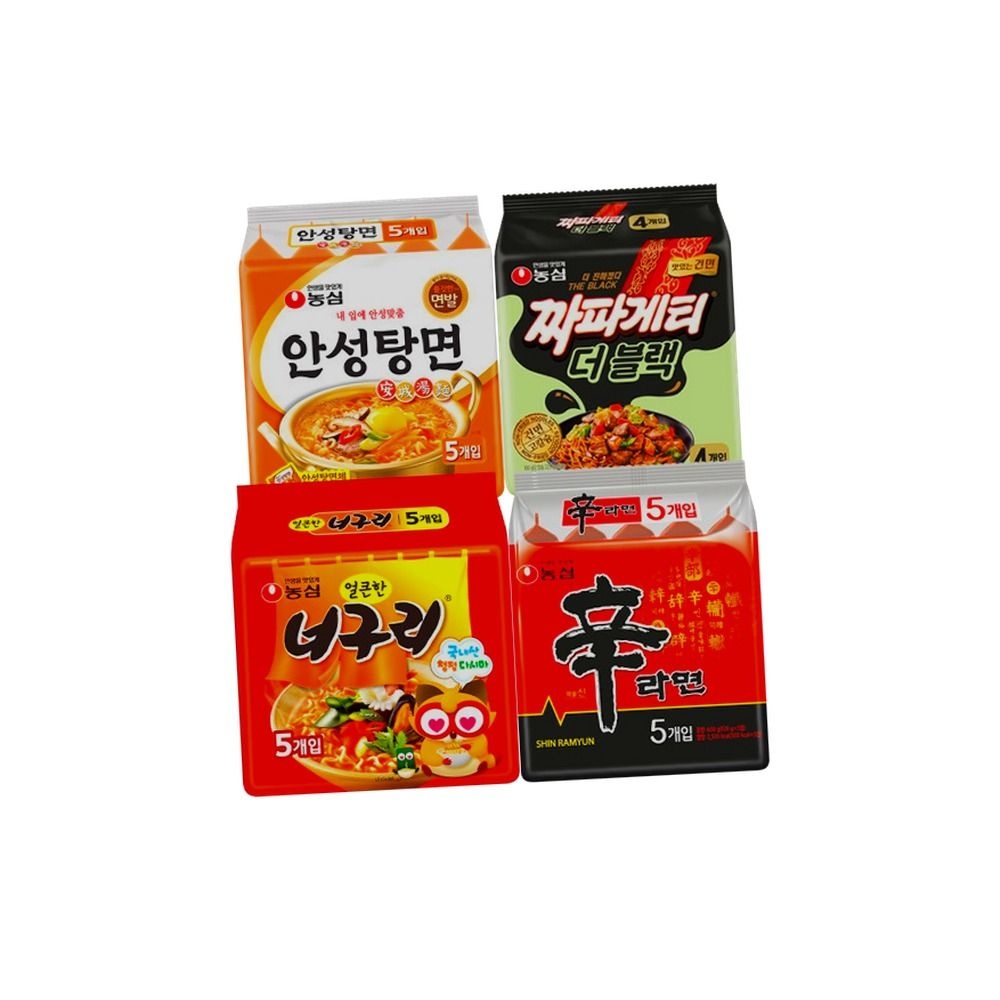 신라면 5입+ 안성탕면 5입+ 너구리 5입+ 짜파게티 더블랙 4입 19입
