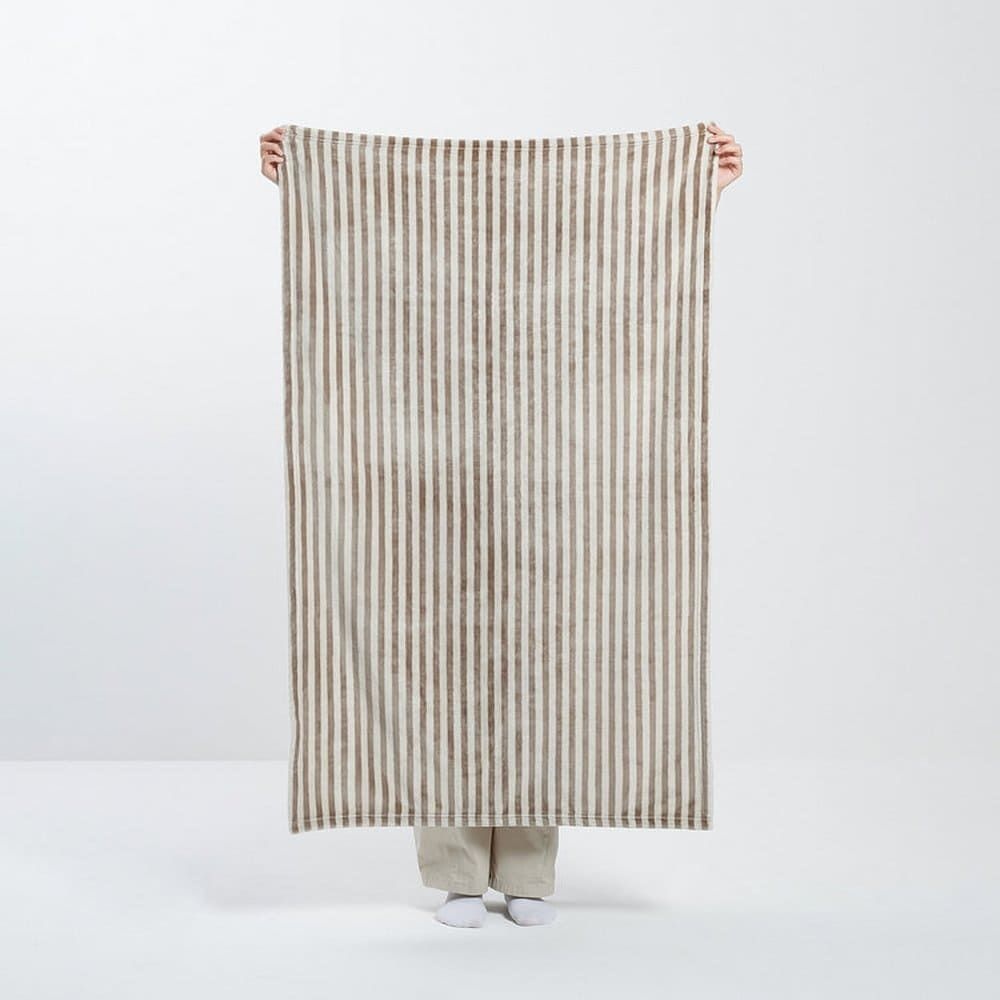 JAJU 스트라이프 극세사 블랭킷 80X130cm 2개 모카베이지