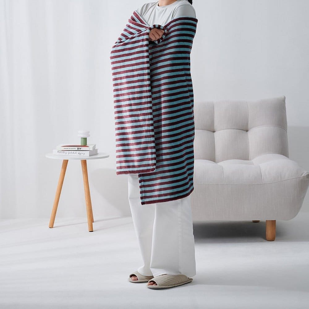 JAJU 스트라이프 극세사 블랭킷 80X130cm 2개 틸블루