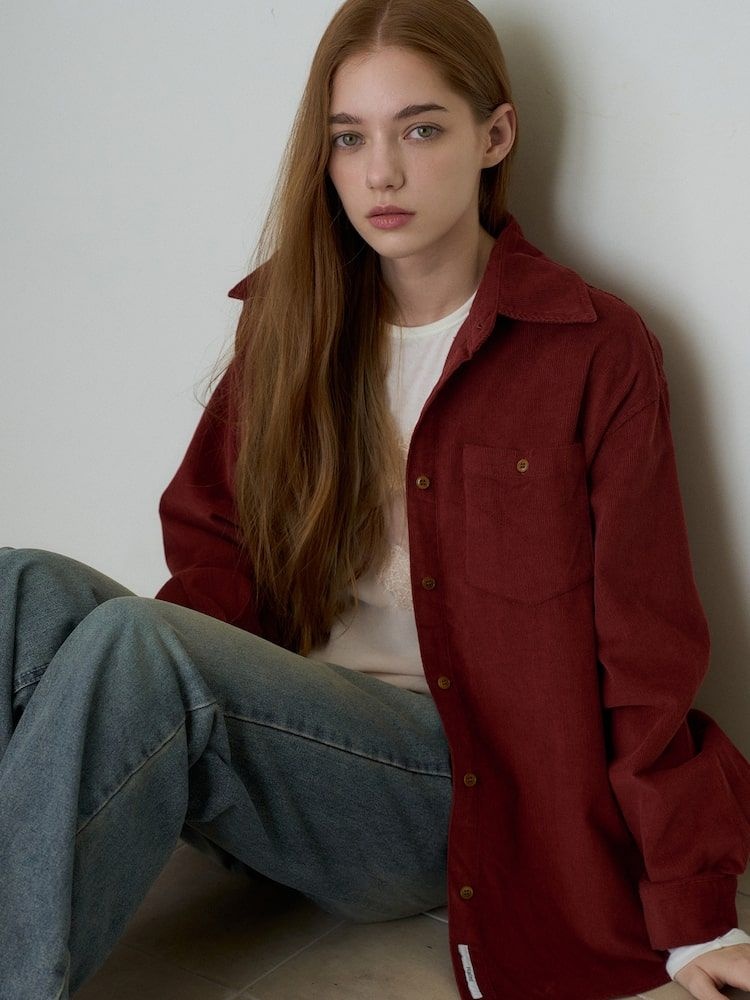 Haint Haint ROVIN VINTAGE CORDUROY OVERSIZED SHIRT 3COL_BURGUNDY 1473351
