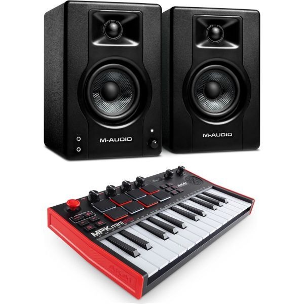 Akai Professional [해외] 레코딩 스튜디오 패키지 AKAI 아카이 Professional MPK Mini Play USB MIDI 키보드 컨트롤러 M Audio BX3 3.5인치 120W 스피커 제작