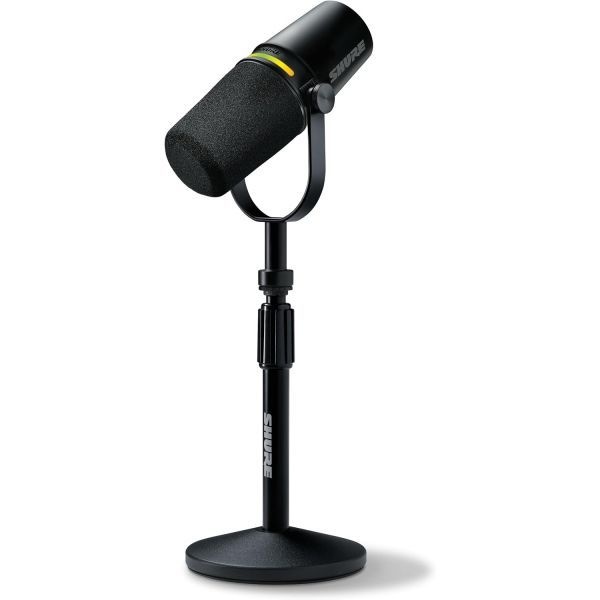Shure [해외] Shure 슈어 MV7 팟캐스트용 다이내믹 마이크 스탠드 포함 OBS 향상된 오디오 LED 패널 USB C XLR 출력 자동 레벨 모드 디