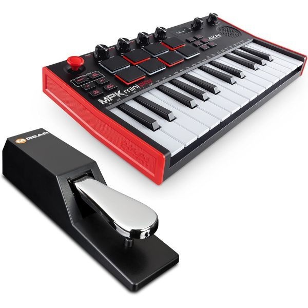 Akai Professional [해외] AKAI 아카이 Professional MPK Mini Play MK3 M Audio SP 2 MIDI 컨트롤러 번들 비트 패드 서스테인 페달 소프트웨어 패키지가 포