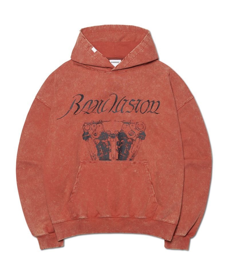 NOMANUAL 노메뉴얼 NOMANUAL ENGINE GRAPHIC DAMAGED HOODIE - WED BRICK NMWF52HD16WBC 150345