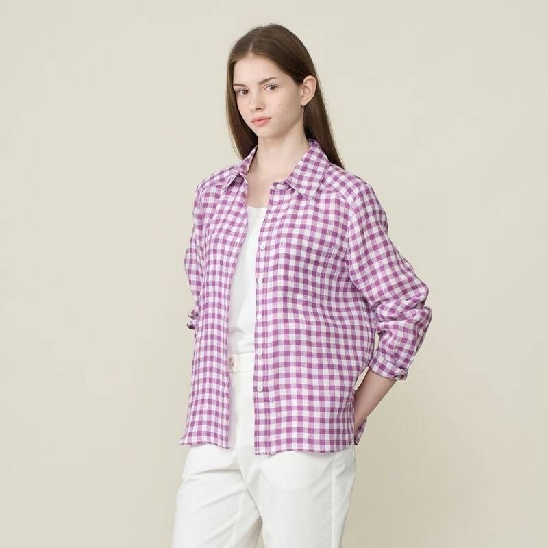 BCBG BCBG 린넨 체크셔츠 B6M4B432 RSI278