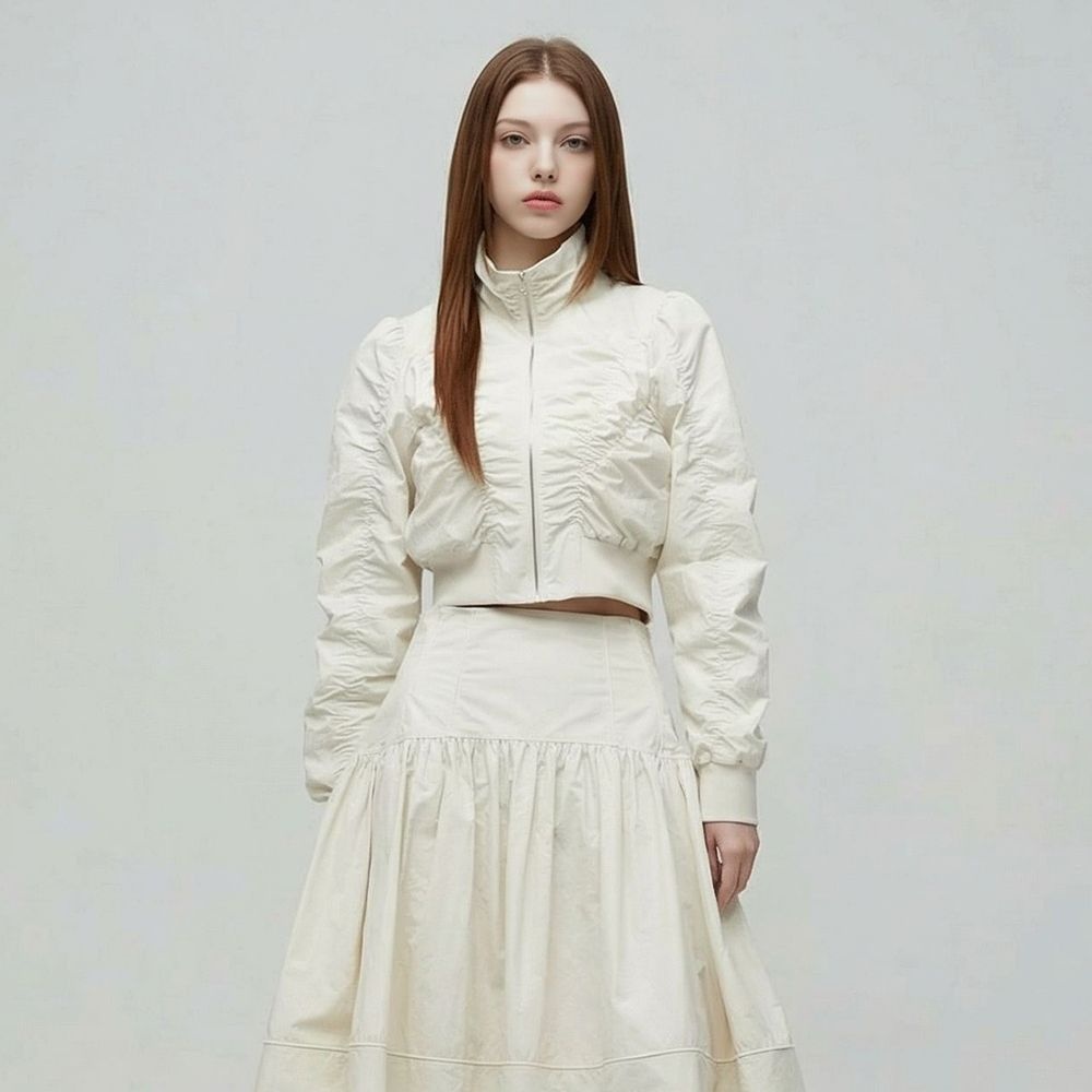 소매 퍼프 셔링 코팅 점퍼 ES1WZ260