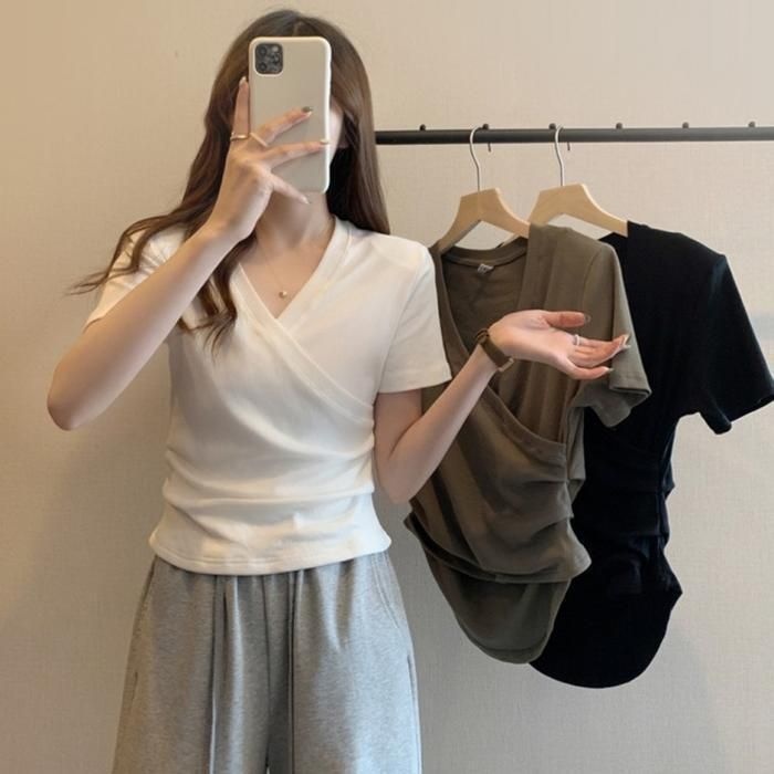 [패션플러스][깨비몰][깨비몰] 여성 센즈 랩 티셔츠 브이넥 셔링 면 모달티 (49402651)