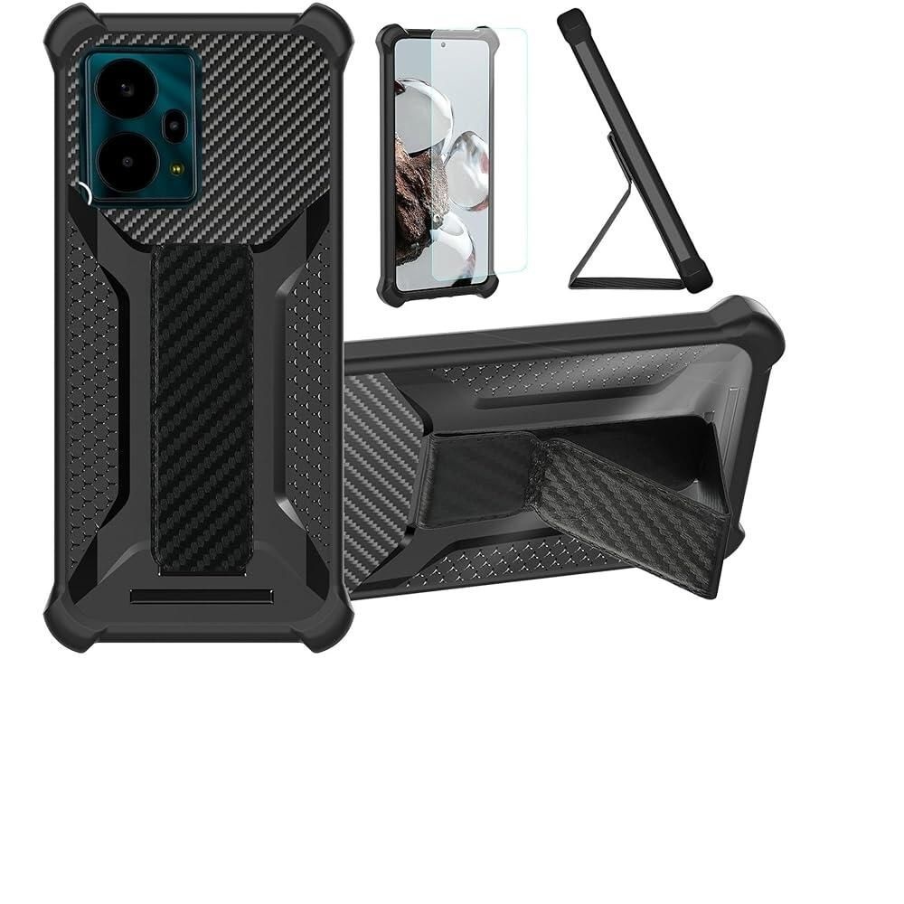 [해외] Bojioderf NUU Mobile X10 5G 폰 케이스 스탠드 커버 [강화 유리 액정보호필름 포함] 하이브리드 [접이식 지원 자석] [반투