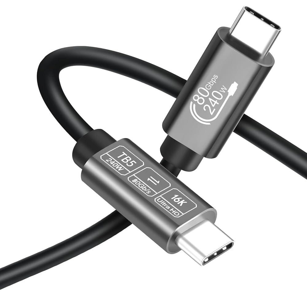 Angusplay [해외] Angusplay 썬더볼트 5 케이블용 USB4 1m(3.3피트) 80Gbps, 240W PD 고속 충전, 16K/8K 비디오, 맥북 프로/에어, 아이패드 프로,