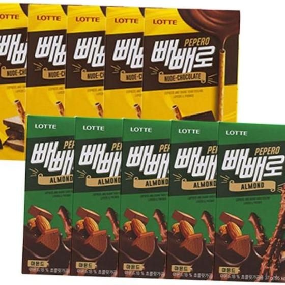 빼빼로 누드 초코 50g 5개 + 아몬드 37g 5개 초코과자