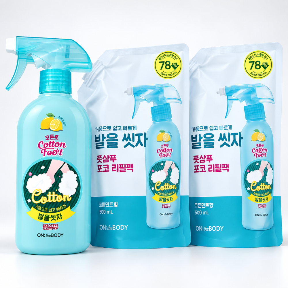온더바디 코튼풋 발을씻자 풋샴푸 레몬 510ml+레몬향 리필 500ml 2개