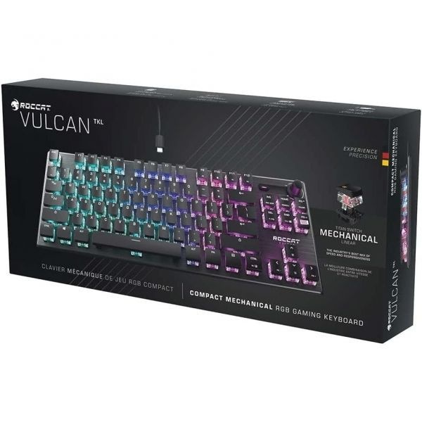 ROCCAT [해외] ROCCAT Vulcan TKL 리니어 PC 게이밍 키보드 Titan 스위치 기계식 키별 AIMO RGB 조명 텐키리스 컴팩트한 디자인 아노다이