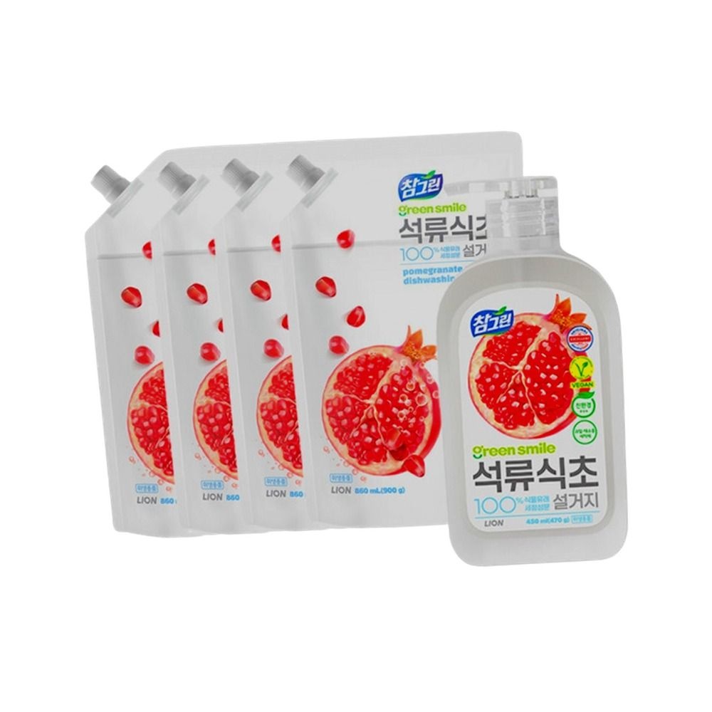 참그린 석류식초 주방세제 450ml 용기 1개 + 860ml 리필 4개
