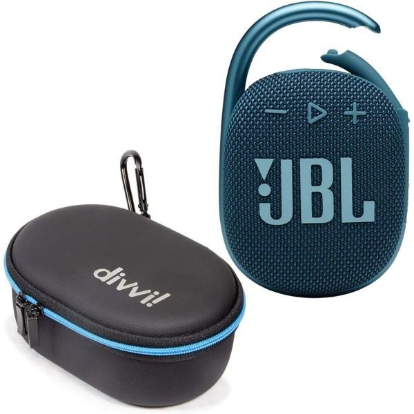 JBL [해외] JBL 클립 4 휴대용 블루투스 스피커 블루 divvi 보호용 하드케이스 블랙 세트 275968
