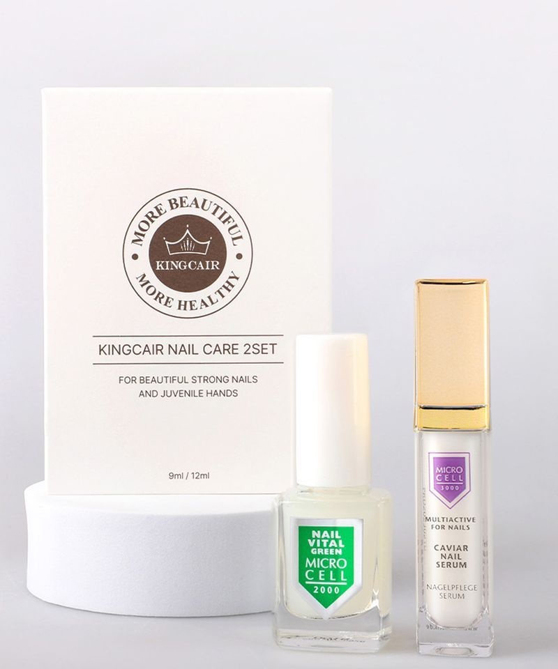 MICROCELL 킹케어 마이크로셀 바이탈 그린+캐비어 네일 세럼 손톱영양제 기프트 2종 세트