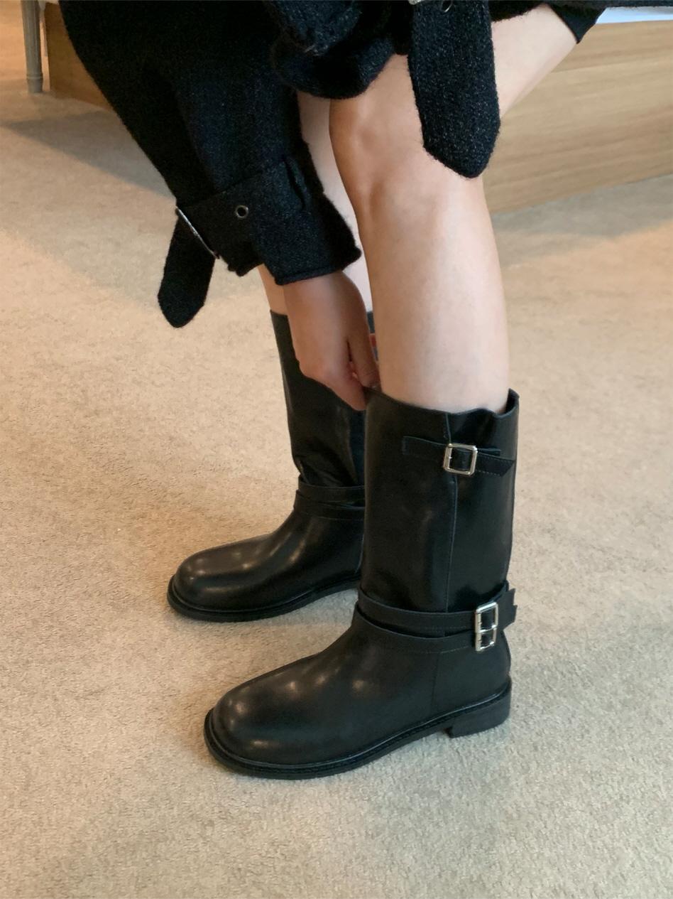 2컬러 천연소가죽 모던 바이커 미들부츠 2.7cm
