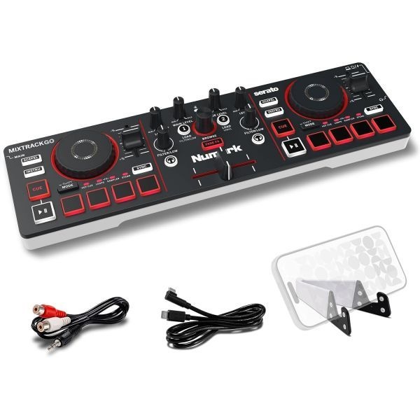 Numark MixTrack Go 컴팩트 블루투스 DJ 컨트롤러 스템 컨트롤 포함 2덱 믹서 초보자 모바일 DJ용 스마트 페이더 USB C Sera