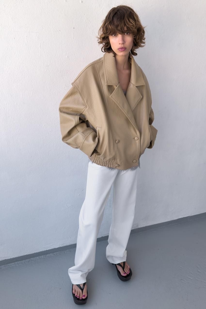 자라 ZARA 페이크 레더 봄버 자켓 재킷 - 스톤 4391/853/806 71C256 82Y791