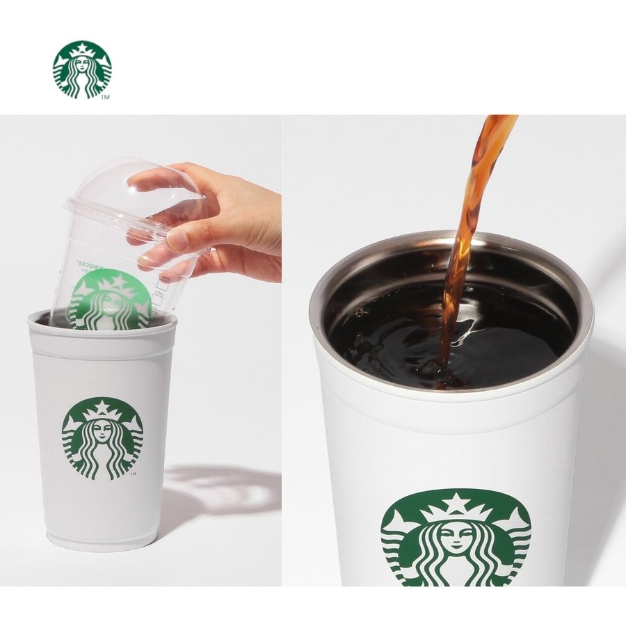 일본 스타벅스 텀블러 매트화이트 591ml 컵 홀더 2WAY 스테인리스