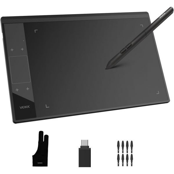 VEIKK [해외] VEIKK A30 V2 드로잉 태블릿 10x6인치 그래픽 8192단계 필압 감지 배터리 펜 터치패드 4개의 단축키 컴퓨터용 패드 Mac Wi
