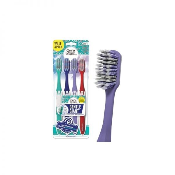 GuruNanda [해외] GuruNanda Gentle Giant Toothbrush with Dual Action Flossing Spiral Bristles, Non-Slip Ergo Dexa Grip, Helps in Teeth Whitening, BPA Free Manual Toothb