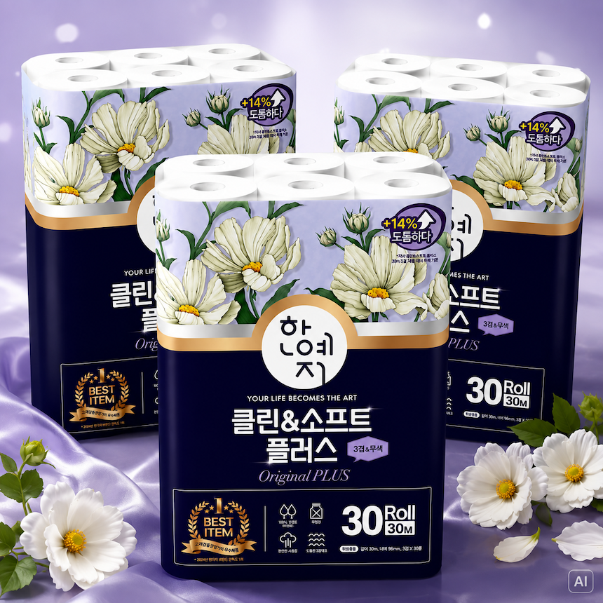 한예지 클린앤소프트 플러스3겹 30m 30롤 3팩