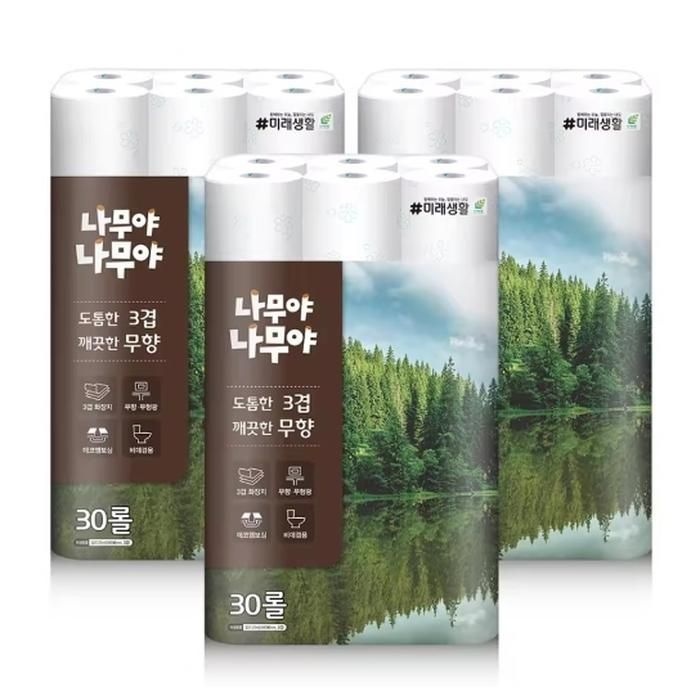 미래생활 나무야나무야 도톰한3겹 깨끗한 무향 27M 30롤 3팩r