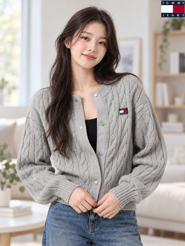 여성 심플 오버핏 코튼 케이블 가디건 T31G1KCD321W1