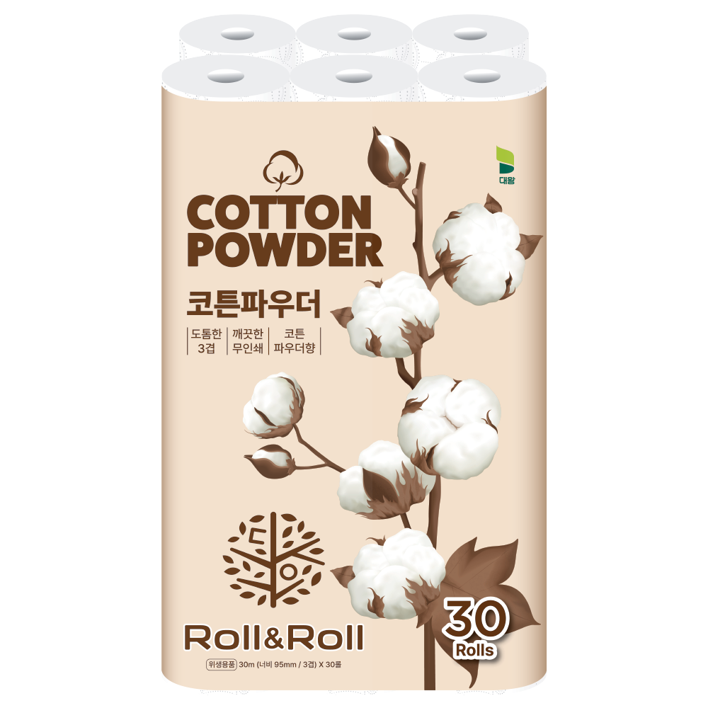 롤앤롤 롤앤롤 코튼파우더 3겹 30미터 30롤 1팩