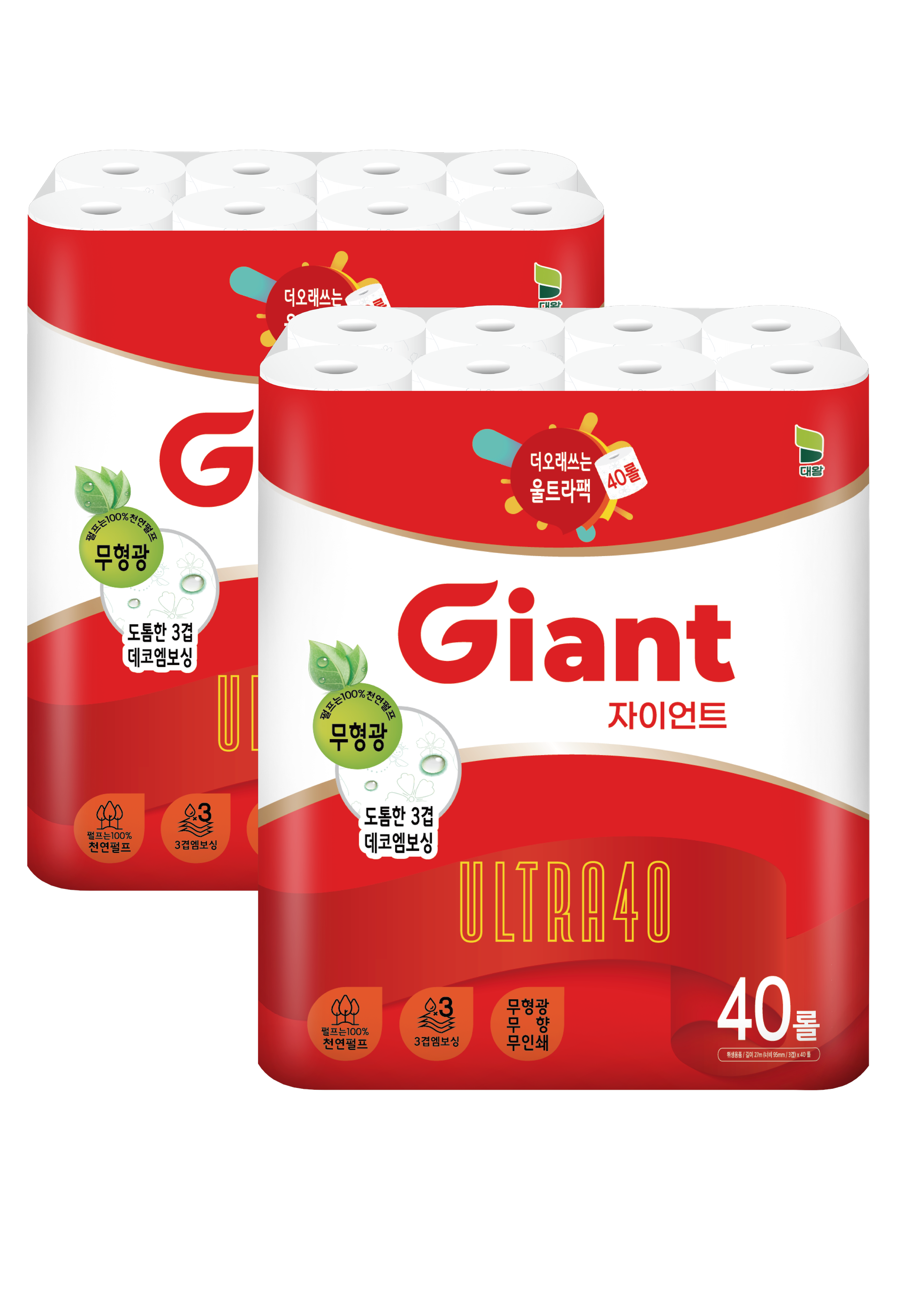 자이언트 울트라40 천연펄프 대용량 40롤 2팩 총 80롤