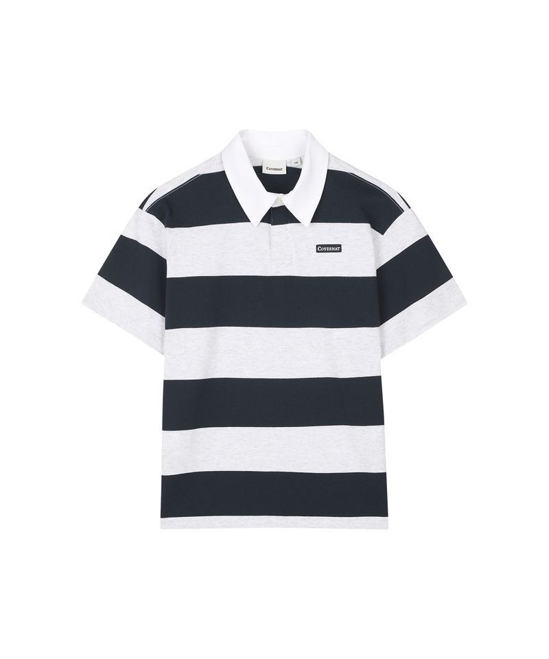 COVERNAT 키즈 럭비 카라 스트라이프 티셔츠 CK2602STT3NA