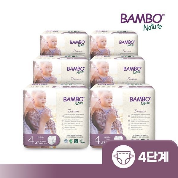 밤보 네이쳐 [보리보리]밤보드림 친환경 프리미엄 기저귀 4단계 밴드형 1박스(27매x6팩)