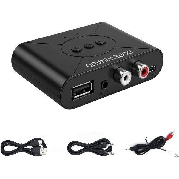 DOREWINAUD [해외] 블루투스 5.3 오디오 수신기 스테레오 USB 플래시 드라이브 NFC 원터치 연결 차량용 스피커 무선 헤드폰 수신 모드