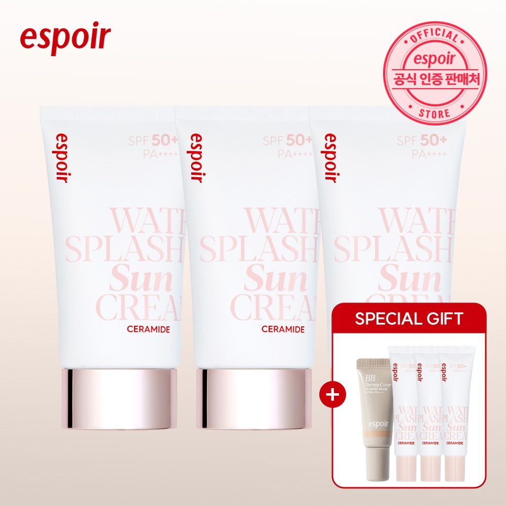 에스쁘아 [1+1+1+본품용량 증정] 워터 스플래쉬 선크림 세라마이드 60mL 3개 (증)선크림 20mL*3 & 비비크림