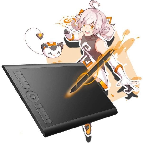 GAOMON [해외] GAOMON M10K 드로잉 태블릿 10x6인치 대형 그래픽 터치 링 포함 8192단계 무배터리 스타일러스 10개 단축키 디자인 작문