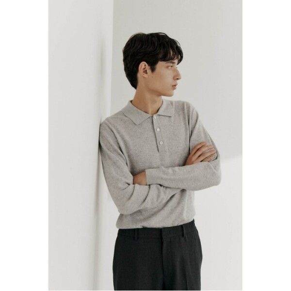 [GLXY (GALAXY LIFESTYLE)] GLXY [갤럭시라이프스타일] [三無衣服] 캐시미어 블렌드 폴로넥 스웨터 라이트 그레이 (GC5951S0